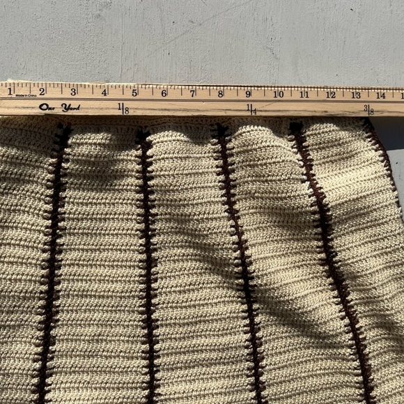 Women's Vintage Knit Weave Skirt Beige Checkered NO TAGS 60s 70s A-Line BOHO - Picture 7 of 12